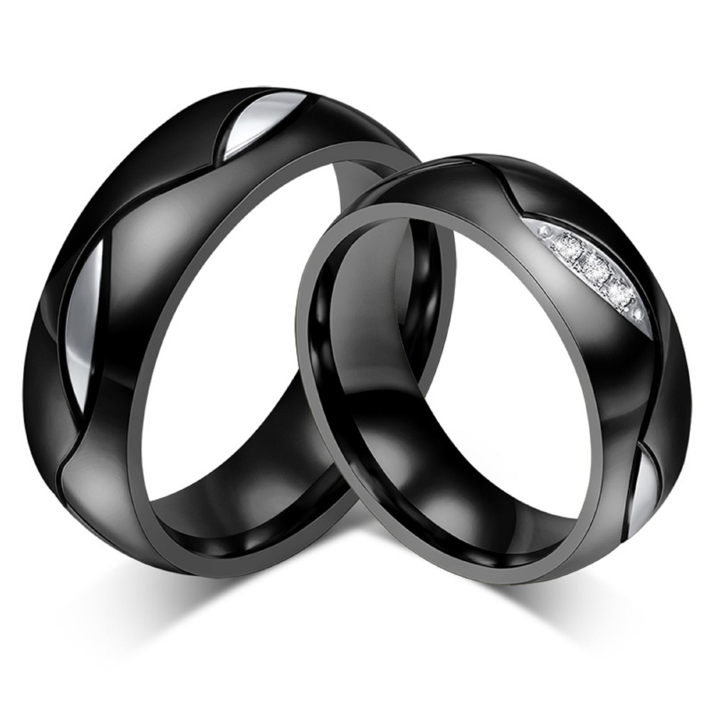 Pair of engagement rings in black steel