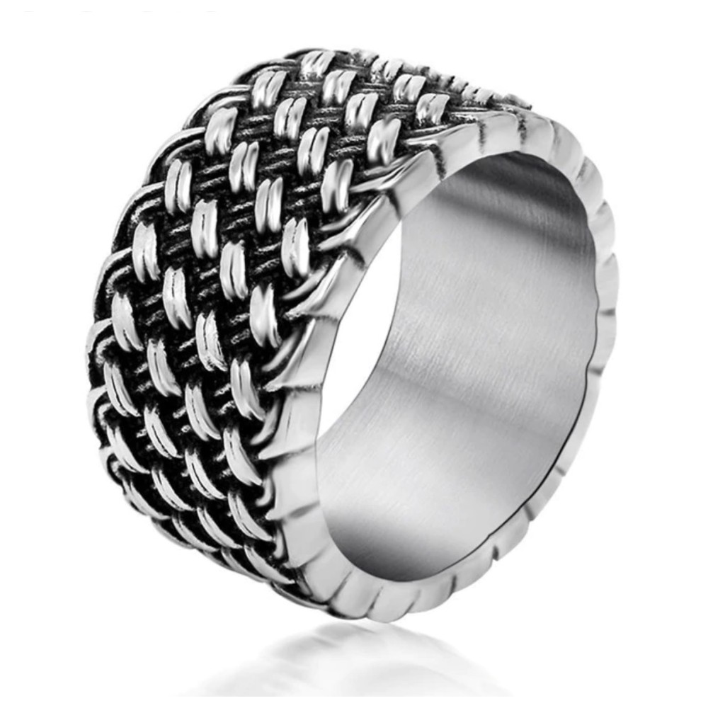 Men's Steel Ring Embossed Dotted Band