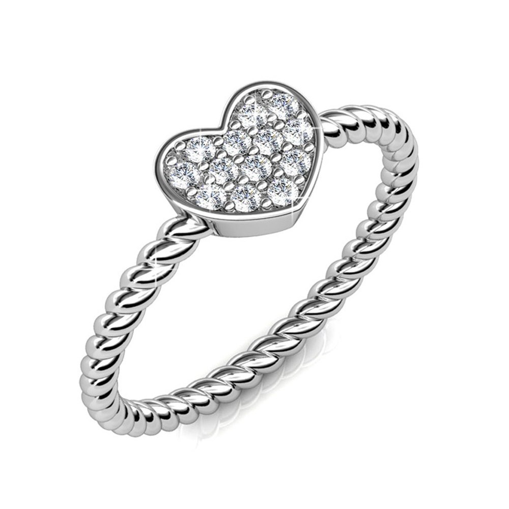 Silver Swarovski Solitaire Heart Ring