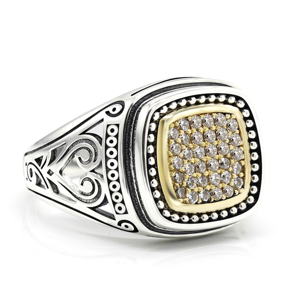 Square Gold Silver Ring 925% with...