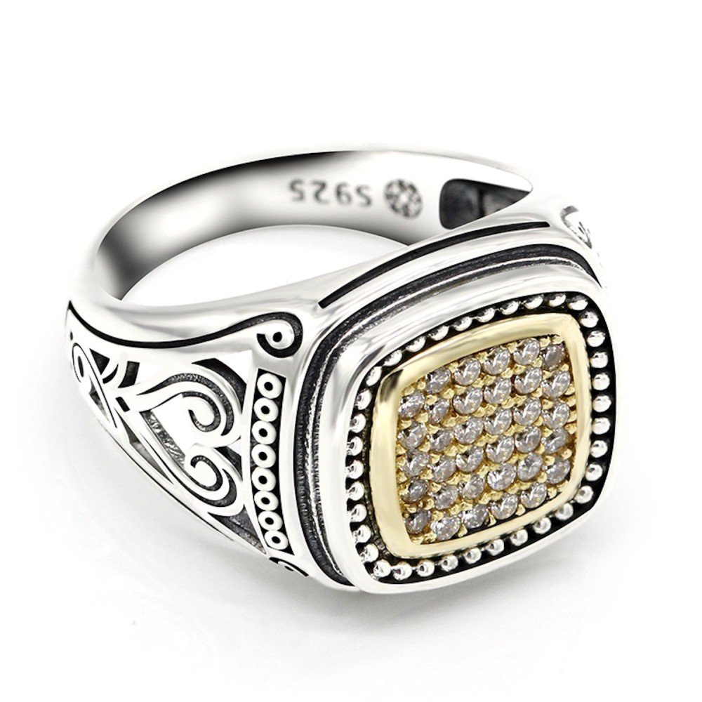 Square Gold Silver Ring 925% with...
