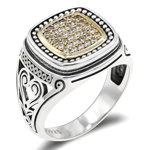 Square Gold Silver Ring...