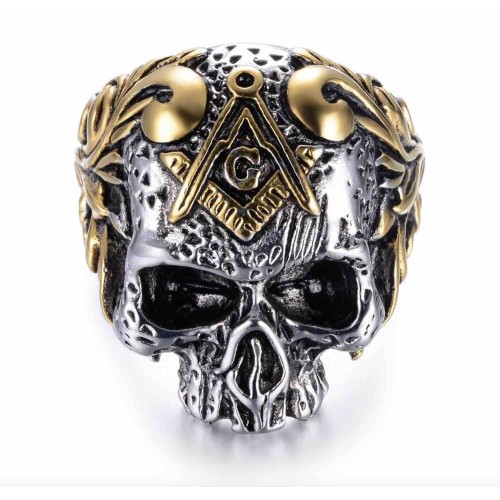 Steel skull ring in Masonic... 2