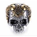 Steel skull ring in Masonic style
