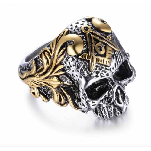Steel skull ring in Masonic...