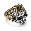 Steel skull ring in Masonic style