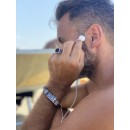 925% Silver Ring with Vintage Black Stone Chevalier Engraving