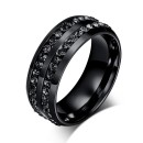 Black Steel Band Ring With Crystals Unisex