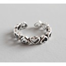Adjustable Women's Ring in 925 Silver Band with Hearts