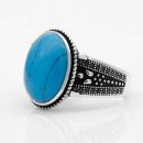 Men's Ring Silver 925% Chevalier Natural Round Turquoise Stone