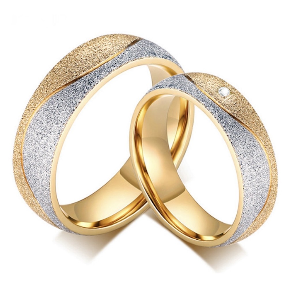 Couple Rings Steel and Gold Bands for...