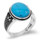 Men's Ring Silver 925% Chevalier Natural Round Turquoise Stone