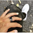 Anello in Argento 925% Con Incisione Chevalier con Pietra Nera Vintage