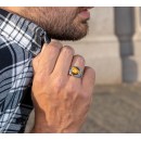 Anello Argento 925% con incisione Chevalier con Pietra Occhio di Tigre