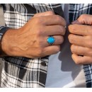 Men's Ring Silver 925% Chevalier Natural Round Turquoise Stone
