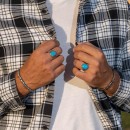 Men's Ring Silver 925% Chevalier Natural Round Turquoise Stone