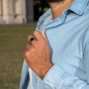 925% Silver Ring with Vintage Black Stone Chevalier Engraving
