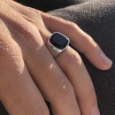 Men's Silver 925% Ring with Square Engraving and Black Stone