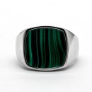 Men's Silver Ring 925% with Square Malachite Engraving
