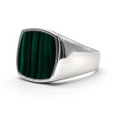 Anello Uomo Argento 925% Con Incisione Quadrato malachite