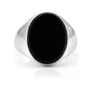 Men's 925 Silver Ring with Engraved Black Stone