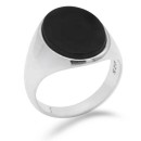 Men's 925 Silver Ring with Engraved Black Stone