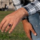 Men's Square Ring in 925% Silver with Red Stone Chevalier