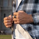 925% Silver Ring with Vintage Black Stone Chevalier Engraving