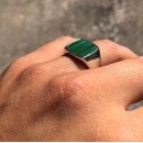 Men's Silver Ring 925% with Square Malachite Engraving