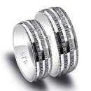 Pair of Wedding Rings Bands 925 Silver Engravings Men Women