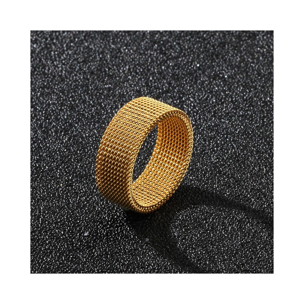 Milanese mesh steel ring with gold...