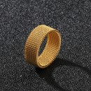 Milanese mesh steel ring with gold band for men and women, unisex.
