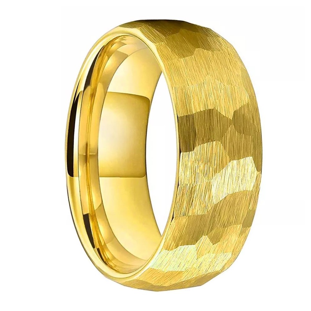8mm Hammered Gold Band Ring Unisex