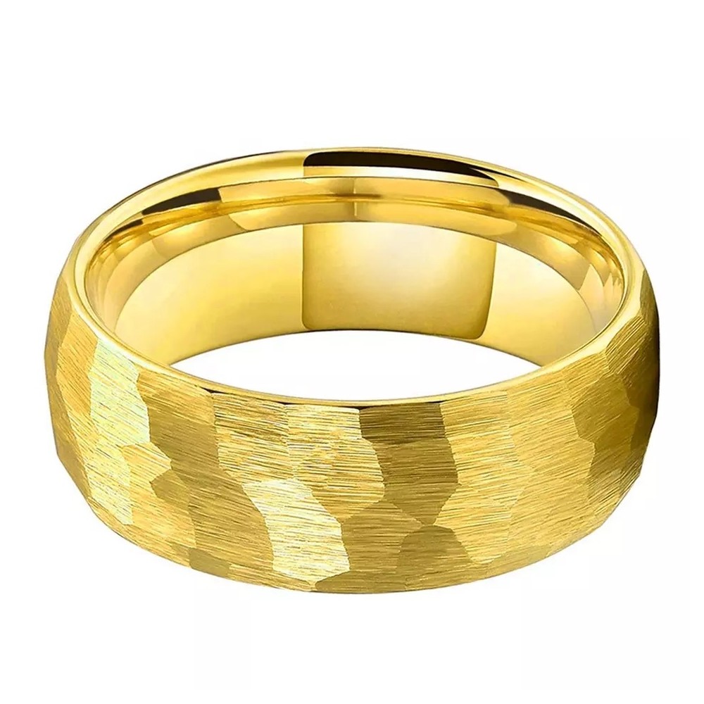 8mm Hammered Gold Band Ring Unisex