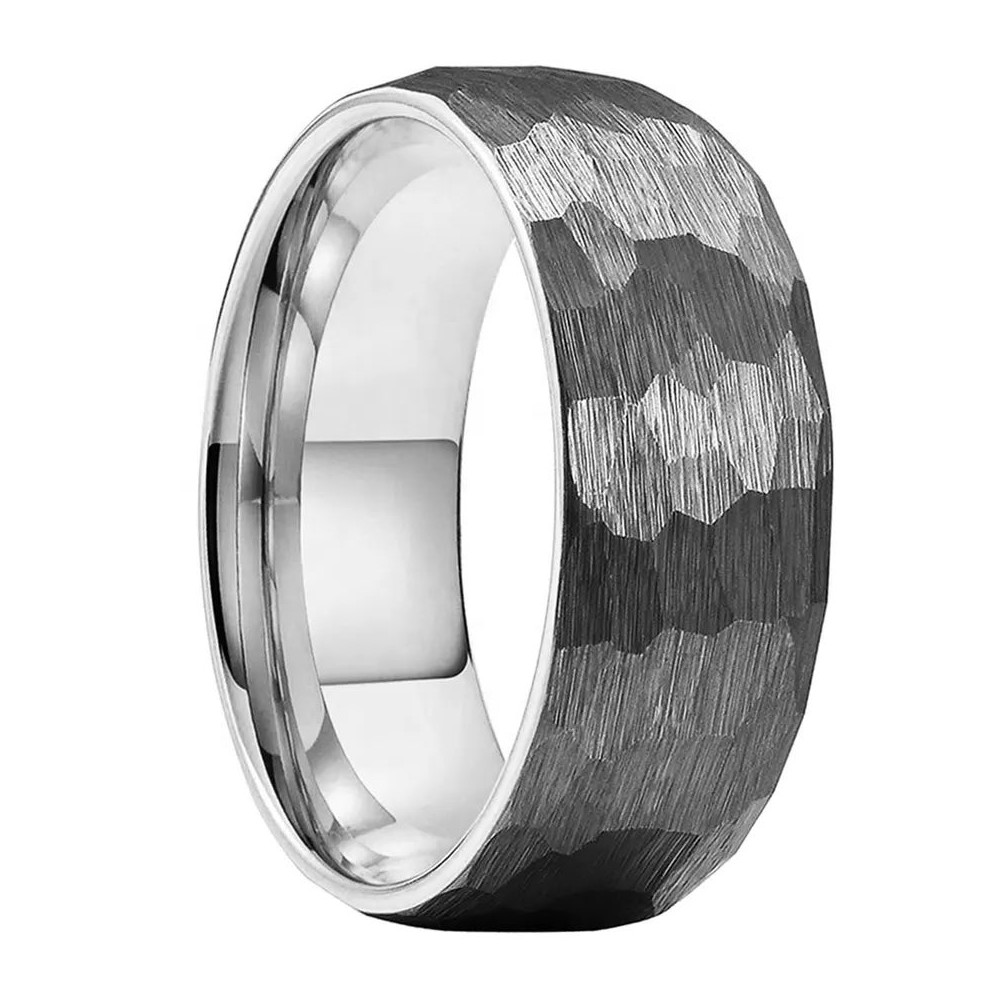8 mm Hammered Silver Tungsten Ring...