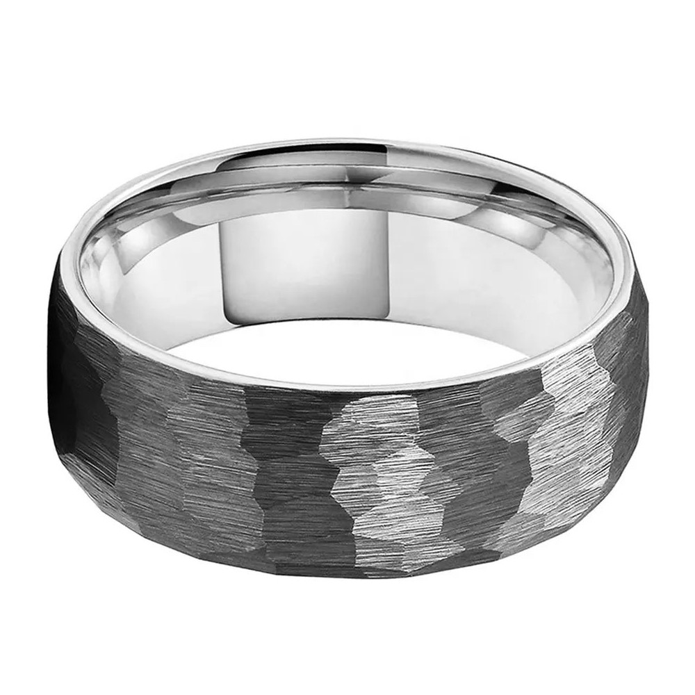 8 mm Hammered Silver Tungsten Ring...