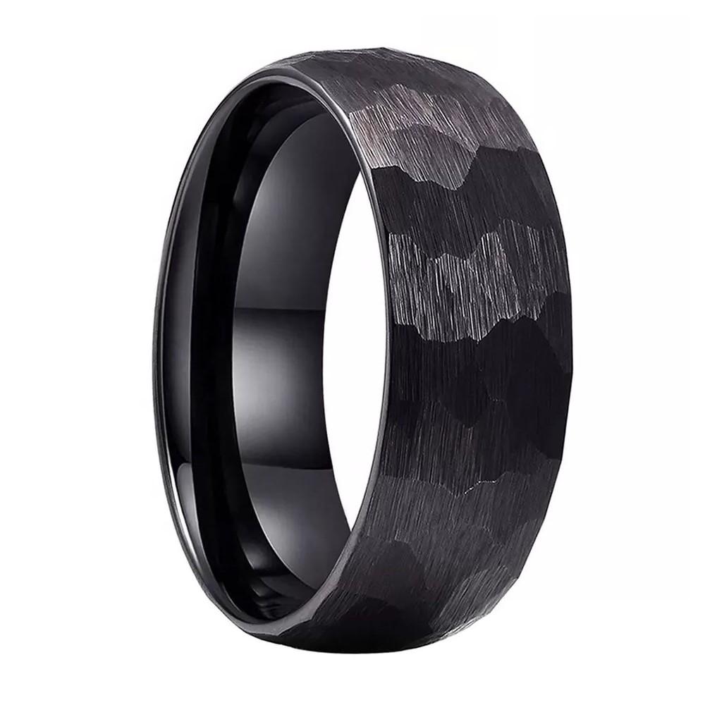 8mm Black Hammered Tungsten Ring...