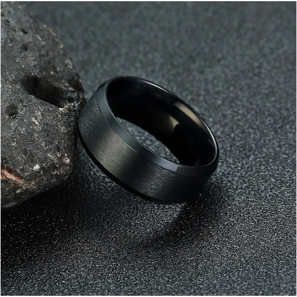 Black Satin Steel Band Ring for Men...