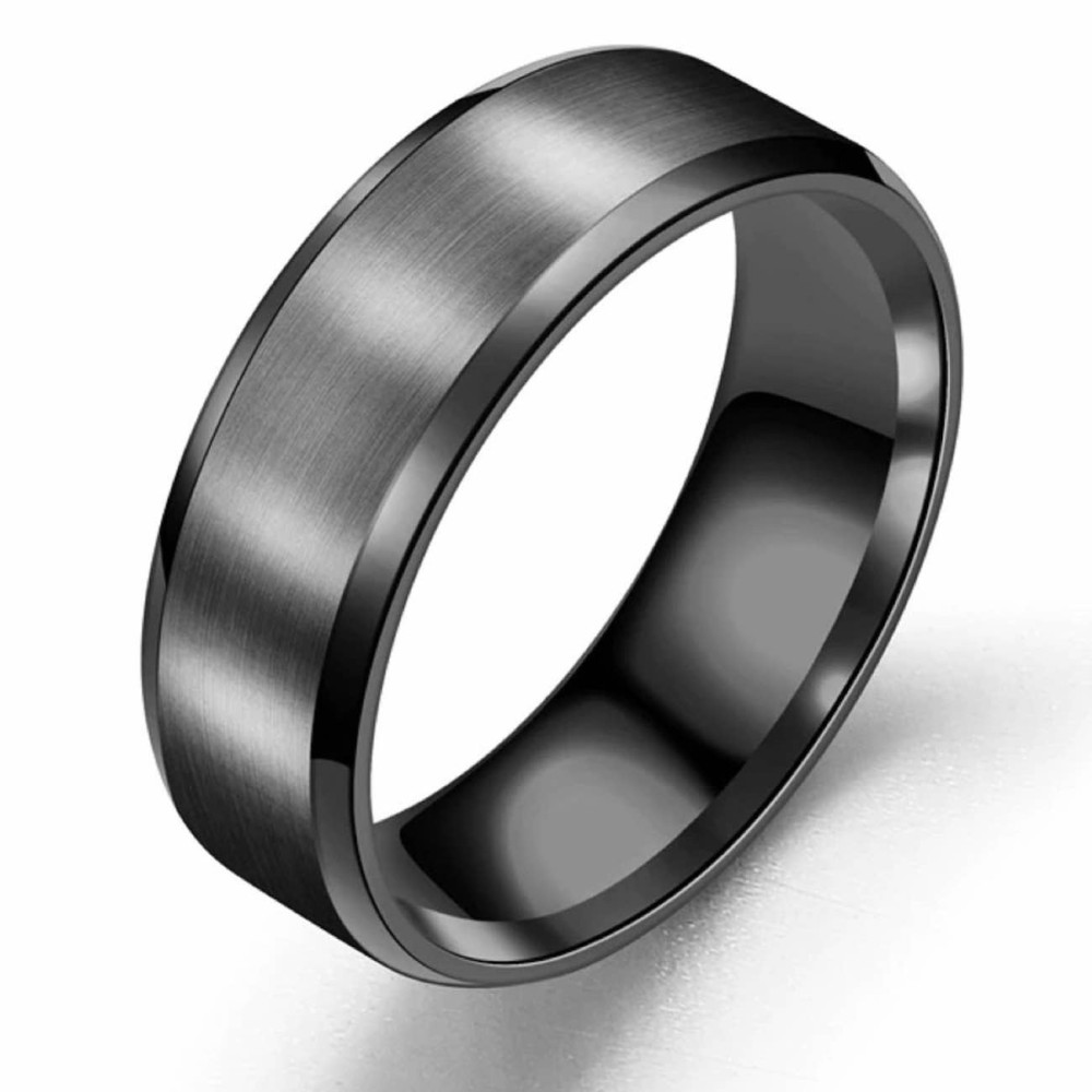 Black Satin Steel Band Ring for Men...