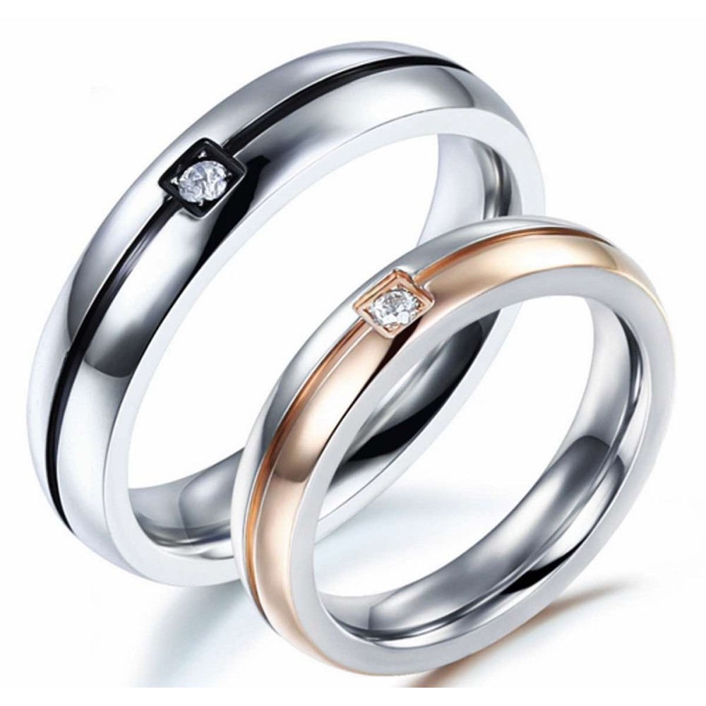 Pair of Steel Wedding Rings with...