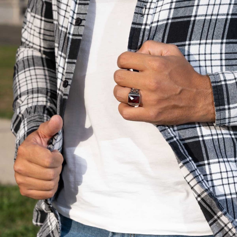 Men's Square Ring in 925% Silver with...