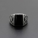 925% Silver Lucifer Ring with Engraved Square Chevalier Black Stone