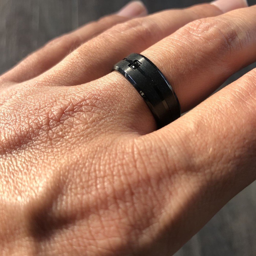 Black Steel Ring Unisex Band with...