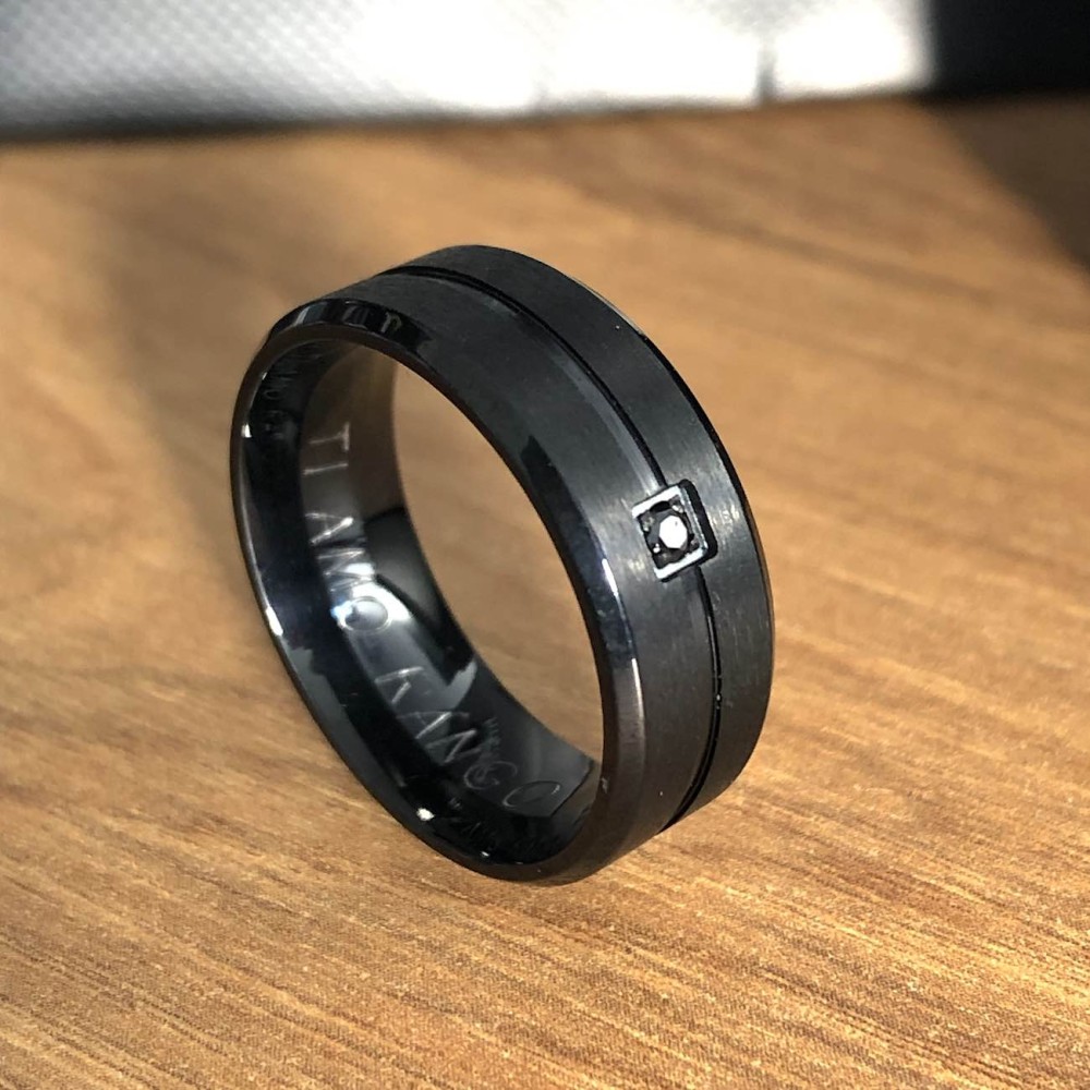 Black Steel Ring Unisex Band with...