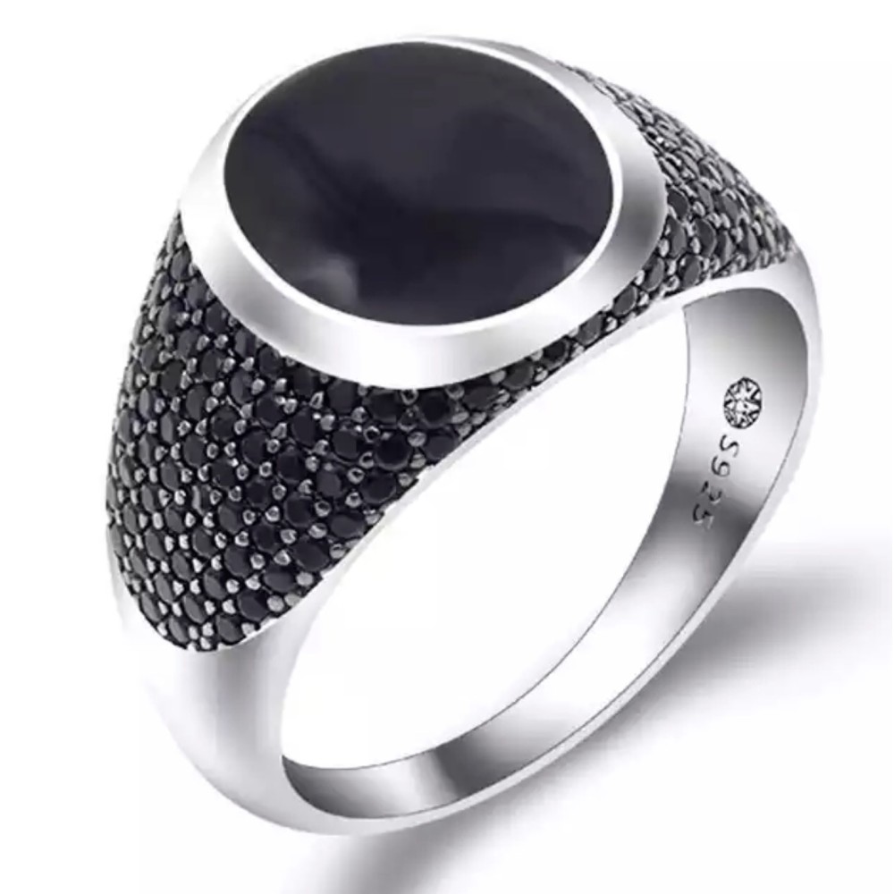 Anello Chevalier Argento 925 Con Pietra Nera