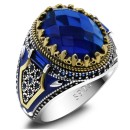 Men's Silver Ring 925% Chevalier with Faceted Blue Stone