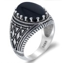 Men's Silver 925% Chevalier Ring with Black Stone
