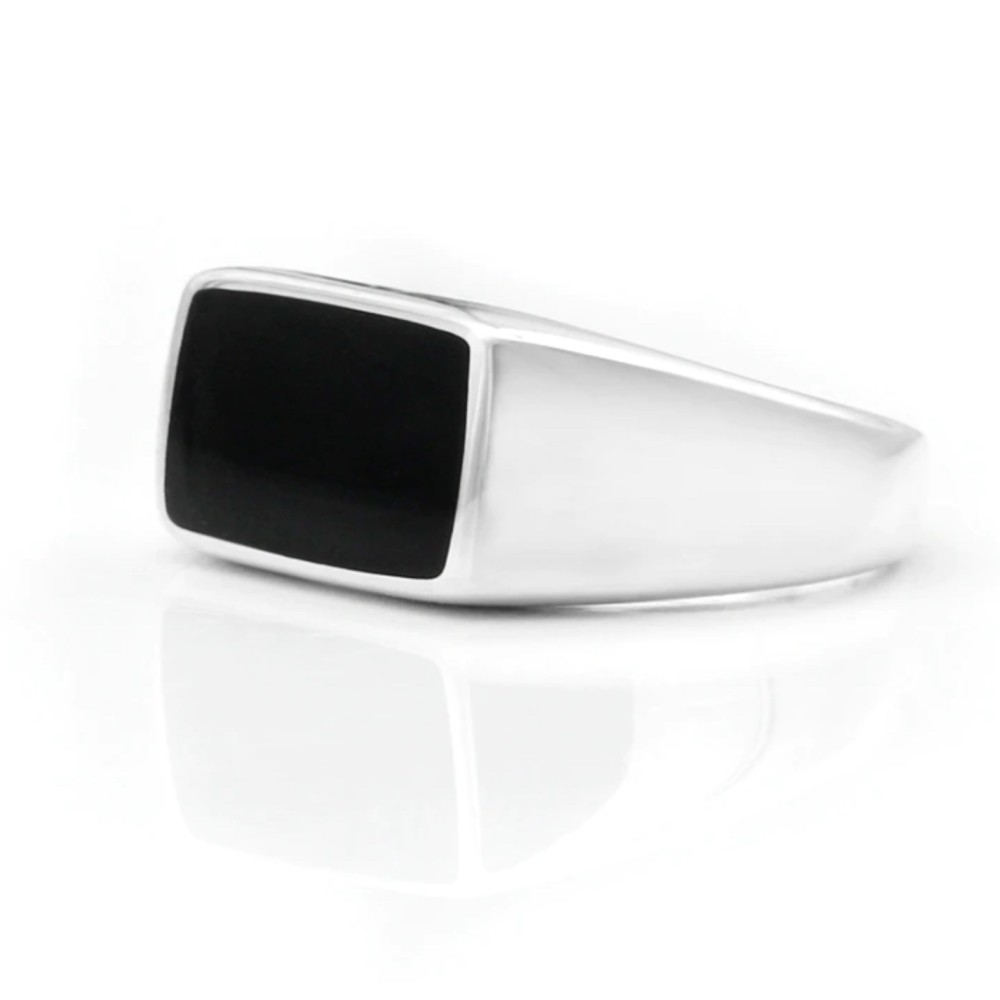 Unisex 925% Silver Ring with Black...