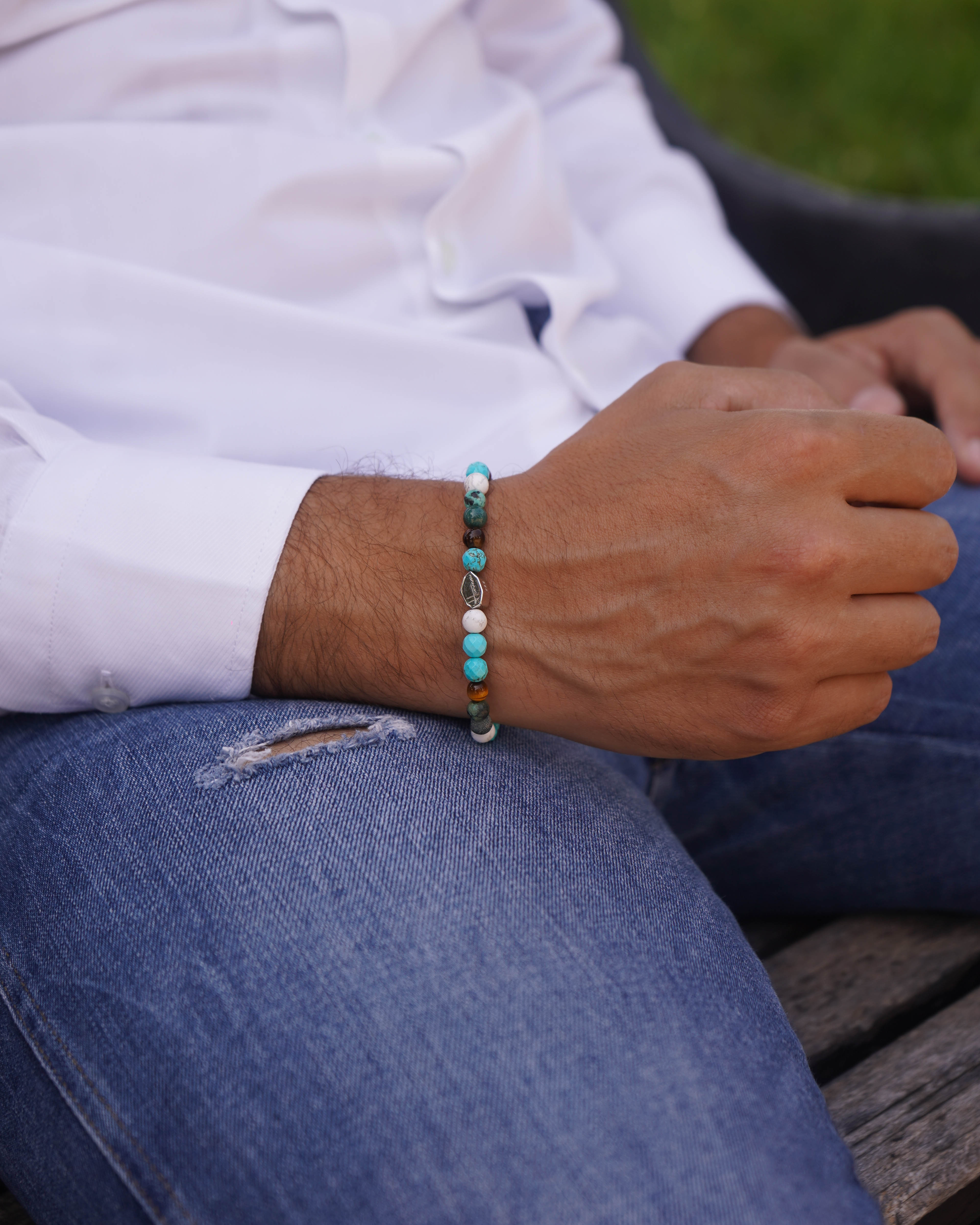 Bracciale pietre ematite con pepita argento 925